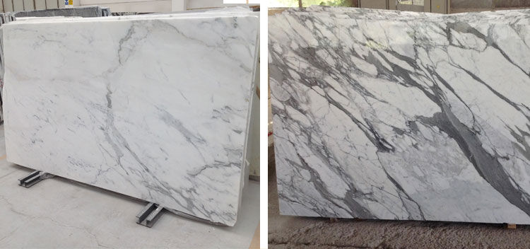 Two large slabs of white marble with gray veining.