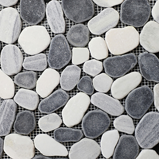 Natural Stone Pebbles Sliced Black White Mix Natural Oval Sliced Pebbles Mosaic | Stone | Floor/Wall Mosaic