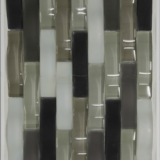 RIPPLE .5X2 MOS SILVER SMOKE | Glass | Wall Mosaic