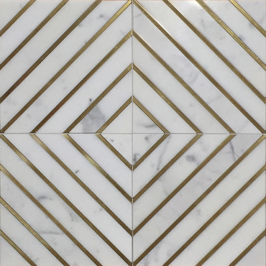 Outlet Strip Mosaic w/ Brass Calacatta Gold - Outlet Natural Strip Mosaic w/ Brass | Marble | Wall Mosaic