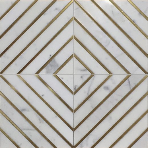 Outlet Strip Mosaic w/ Brass Calacatta Gold - Outlet Natural Strip Mosaic w/ Brass | Marble | Wall Mosaic