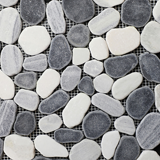 Pebbles Sliced Black White Mix Natural Oval Sliced Pebbles Mosaic | Stone | Floor/Wall Mosaic