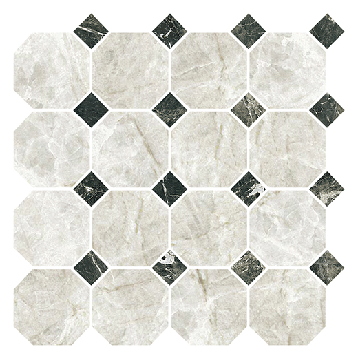 Armanti Taj Mahal Shell Mixed 3" Octagon Matte w/ Verde Polished dot | Glazed Porcelain | Floor/Wall Mosaic