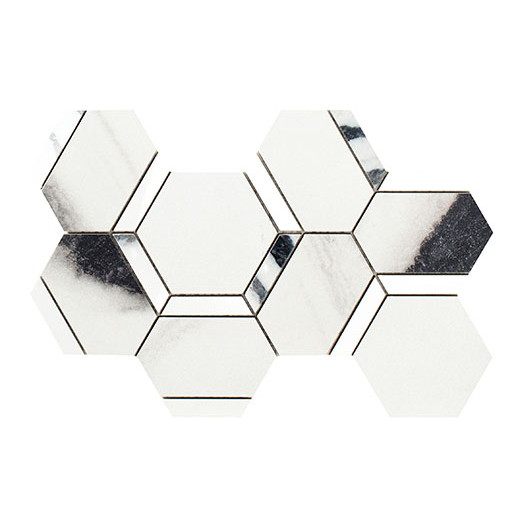 Outlet Charm Panda White Mix 5" Hexagon Deco Mix Panda White | Color Body Porcelain | Floor/Wall Decorative Mosaic