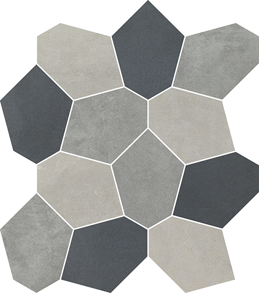 City Riverside Steel Natural Polygon Mosaic Cool Mix | Color Body Porcelain | Floor/Wall Decorative Mosaic