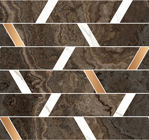 Elara Brown Wave Polished Brown Brick Mosaic | Color Body Porcelain | Wall Decorative Mosaic