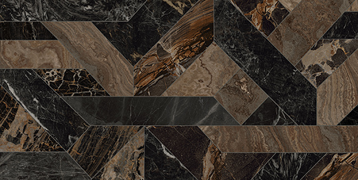 Elara Brown Wave Polished 24"X48" Dark Outline Deco | Color Body Porcelain | Wall Decorative