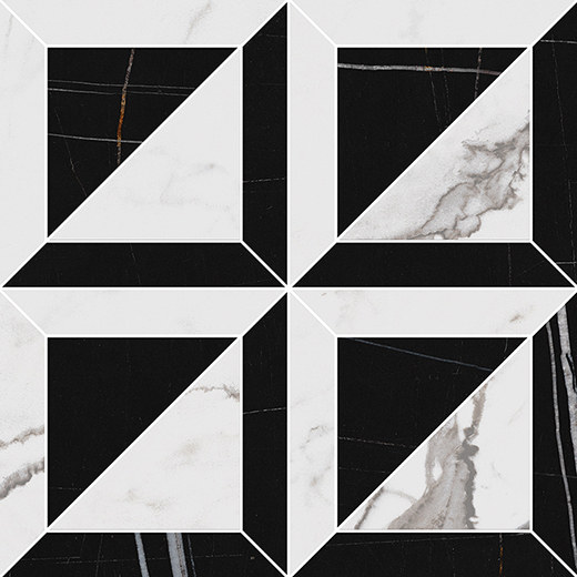 Indalgo Statuario Polished 6"x6" Mosaic Deco Statuario Mix | Color Body Porcelain | Floor/Wall Mosaic