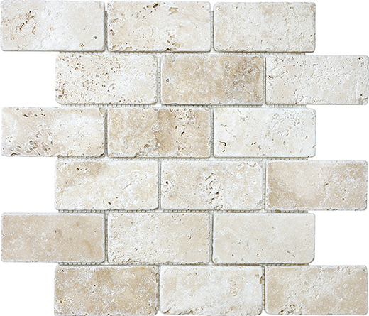 Ivory (Travertine) T-mbled 2"x4" Brick | Travertine | Floor/Wall Mosaic