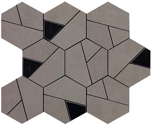 Koncrete Smoke Matte Mosaico Hex Smoke/black | Through Body Porcelain | Wall Decorative Mosaic