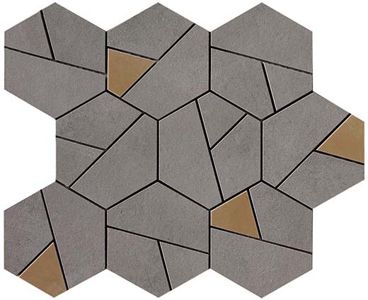 Koncrete Smoke Matte Mosaico Hex Smoke/yellow | Through Body Porcelain | Wall Decorative Mosaic