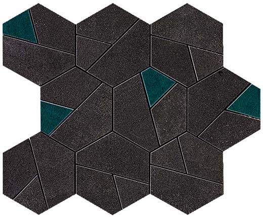 Koncrete Tarmac Matte Mosaico Hex Tarmac/jade | Through Body Porcelain | Wall Decorative Mosaic