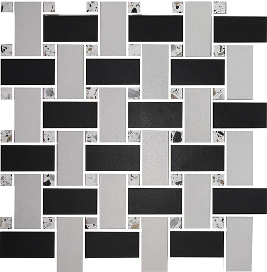 Melange White  Natural 1 3/8"x3" Basketweave Mosaic Chroma B/W with Melange White Dot | Color Body Porcelain | Floor/Wall Mosaic