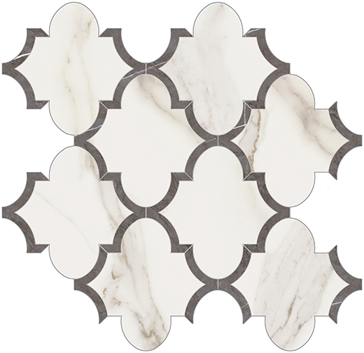 Oxford Calacatta Oro Polished Arabesque Calacatta Oro | Glazed Porcelain | Floor/Wall Mosaic