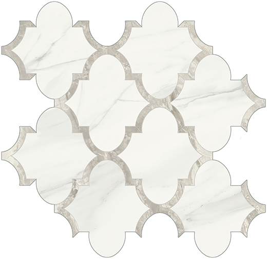Oxford Volakas Grigio Polished Arabesque Volakas Grigio | Glazed Porcelain | Floor/Wall Mosaic