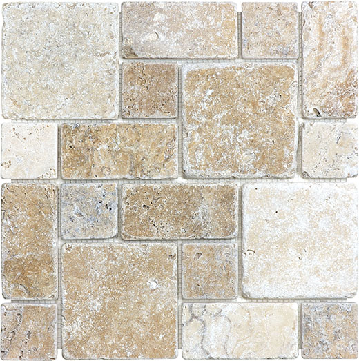 Picasso (Travertine) Tumbled Roman Pattern Mos | Travertine | Floor/Wall Mosaic