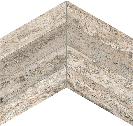 Silver Ash (Travertine) Honed & Filled 2"x8.5" Chevron Veinc-t | Travertine | Floor/Wall Mosaic