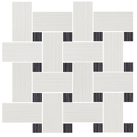 Tremolo Bianco Natural Basketweave Mosaic With Nero Dot | Color Body Porcelain | Floor/Wall Mosaic