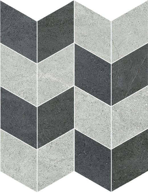 Yara Rush Gray Matte 3"x3" (11.65"x15" Chevron Mosaic Sheet) Cool Mix | Color Body Porcelain | Floor/Wall Decorative Mosaic