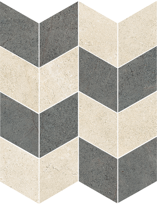 Yara Cascade Beige Matte 3"x3" (11.65"x15" Chevron Mosaic Sheet) Warm Mix | Color Body Porcelain | Floor/Wall Decorative Mosaic