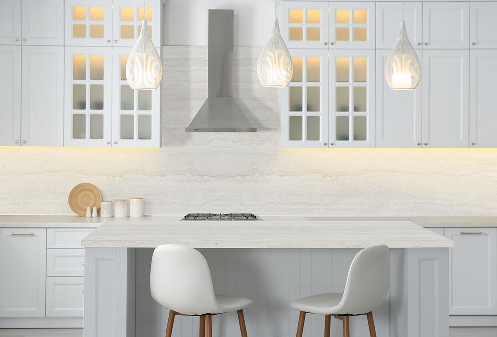 Colossus Travertino White Polished 63"x126" Bookmatch B Porcelain Slabs