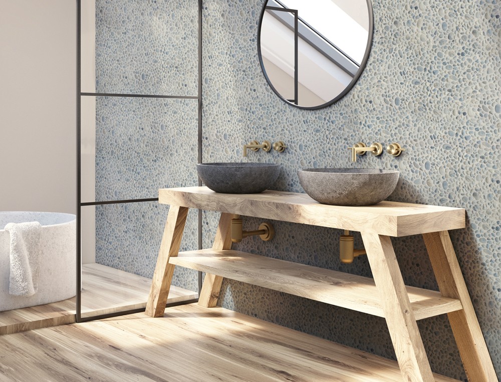 Cove Blue Matte Pebble 12"x12" Enamel Glass Mosaic Sheet Metal Tile