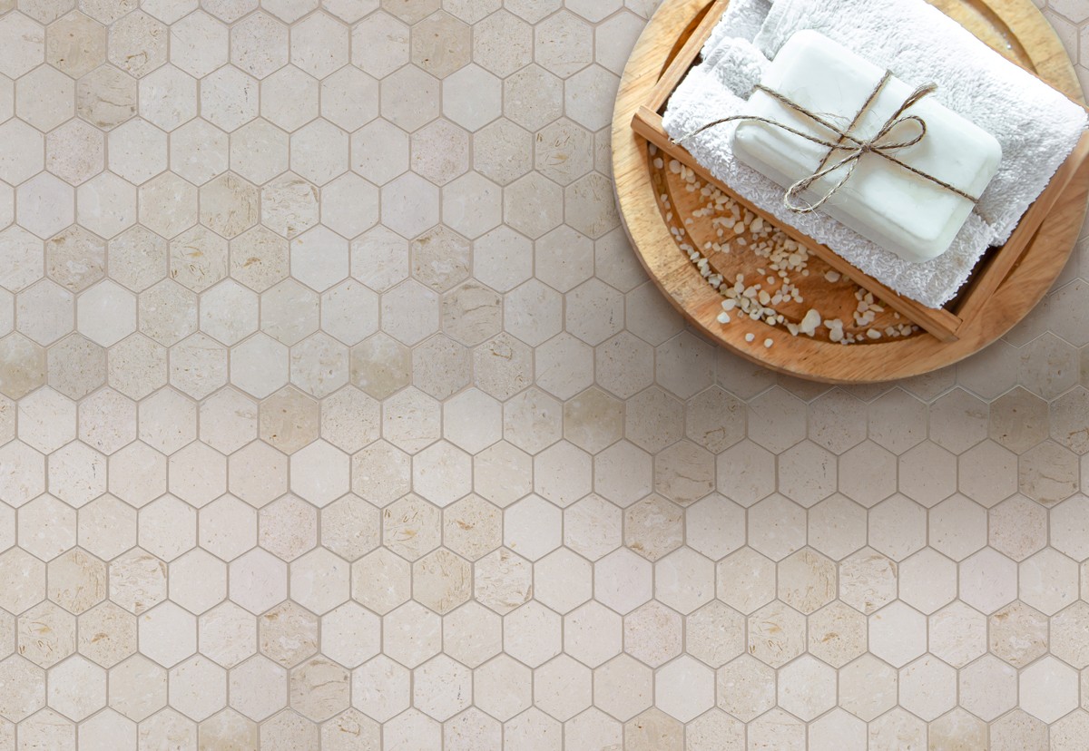 Irish Cream Irish Cream Tumbled 2" Hexagon Natural Stone Tile GENROSE