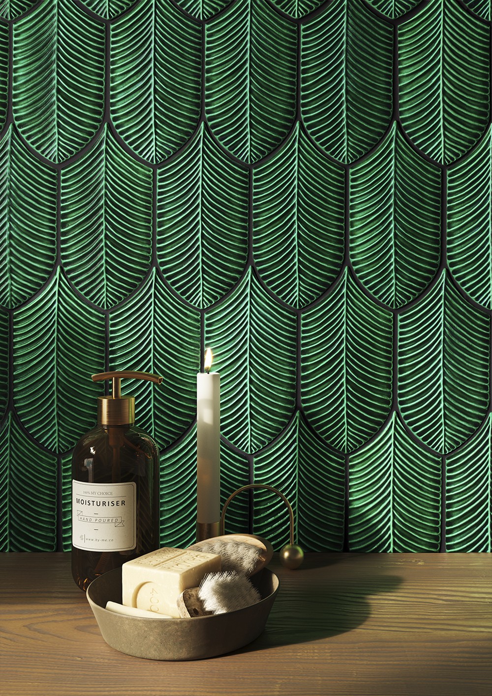 Palmetto Verde Inglese Glossy 4"x8" Leaf Ceramic Tile | GENROSE