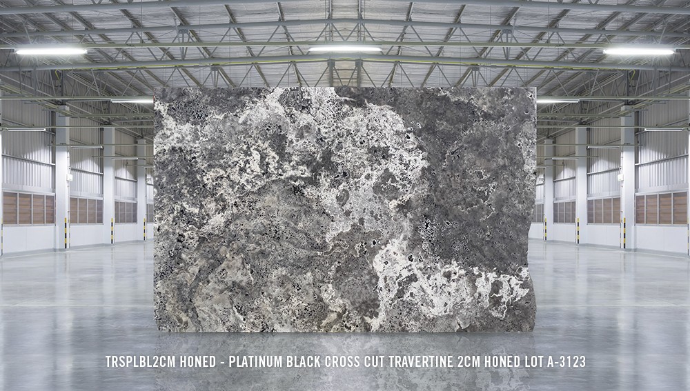 Platinum Black Cross Cut Travertine Honed 2cm Slabs | Natural Stone