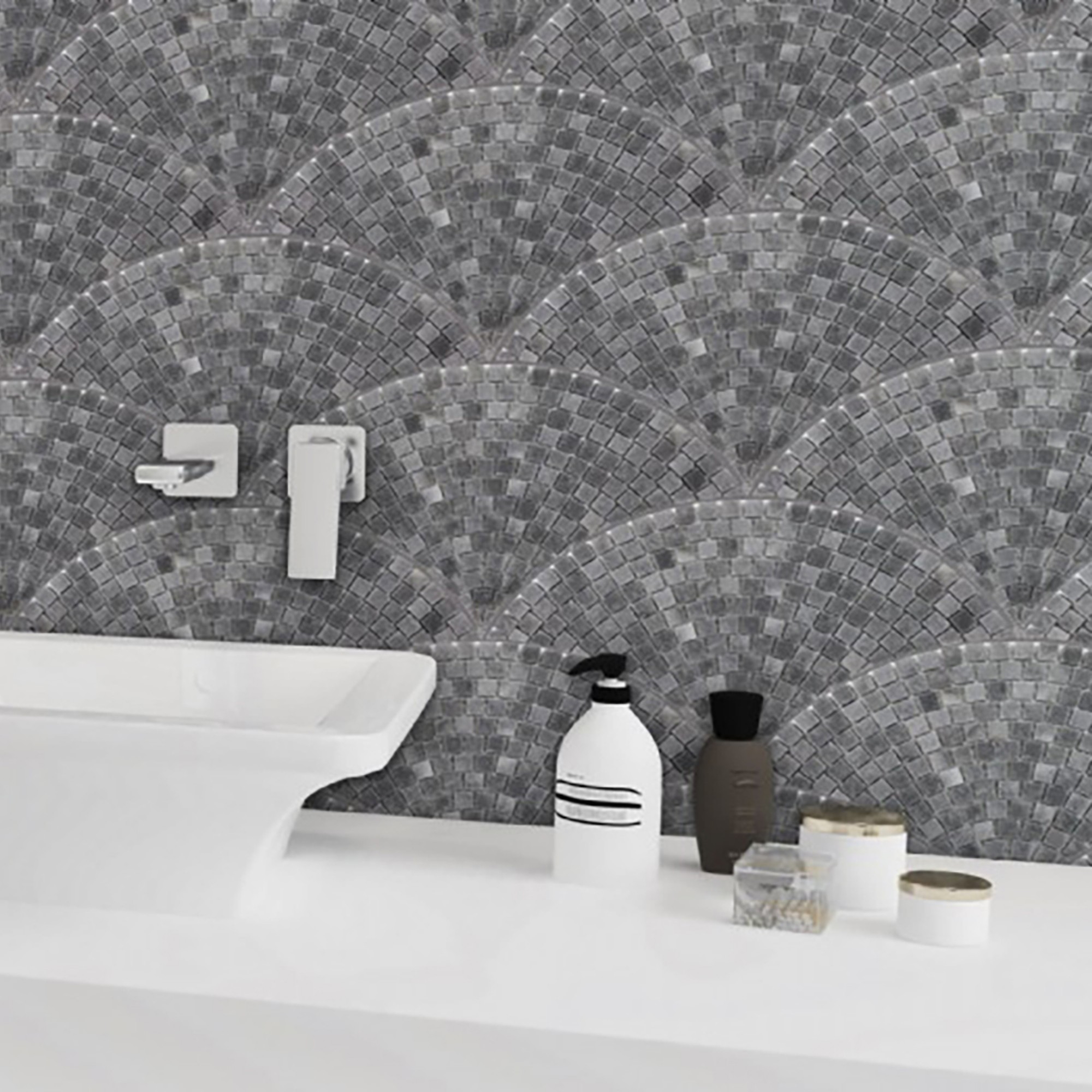 Spring Grey Mosaics Spring Grey Honed Seashell Mosaic Natural Stone Mosaics  | GENROSE, image size:2000x2000