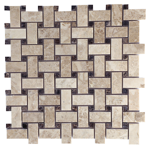 Adelia Adelia Polished Basketweave w/Emperador Mosaic | Marble | Floor/Wall Mosaic