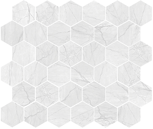 Amazon Silver Carved 2" Hexagon | Color Body Porcelain | Floor/Wall Mosaic
