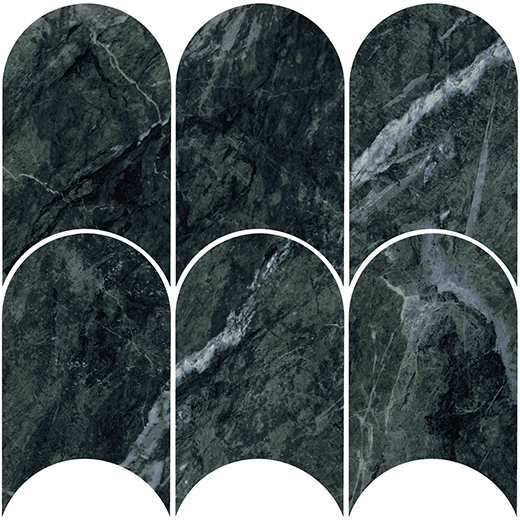 Aosta Alpine Verde Polished Arch Mosaic | Color Body Porcelain | Floor/Wall Mosaic