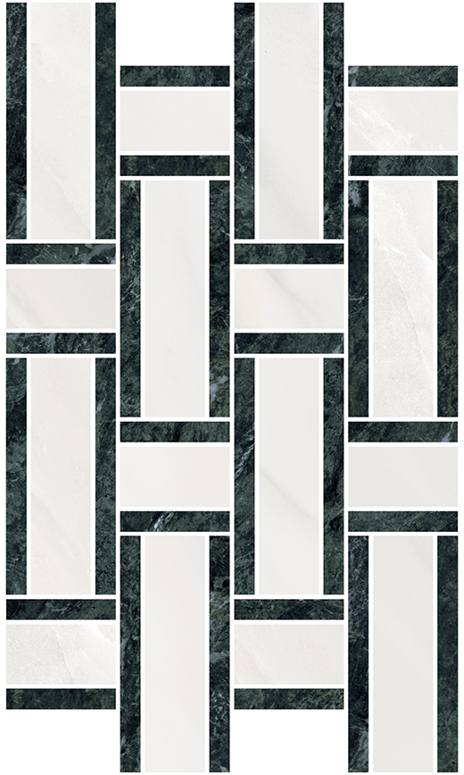 Aosta Alpine Verde Polished Long Basketweave Mosaic | Color Body Porcelain | Floor/Wall Mosaic