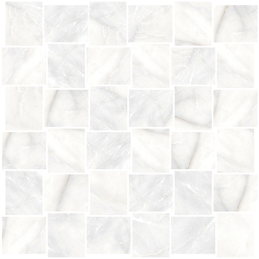 Aosta Calacatta Bluette Natural/Polished 1.74"x2.06" Intreccio Mosaic | Color Body Porcelain | Floor/Wall Mosaic