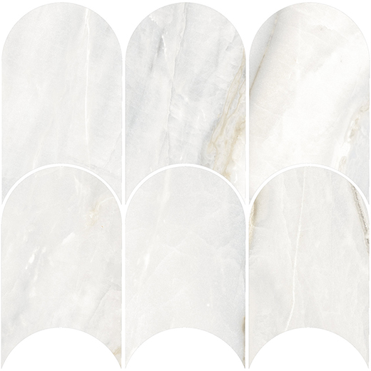 Aosta Calacatta Bluette Polished Arch Mosaic | Color Body Porcelain | Floor/Wall Mosaic