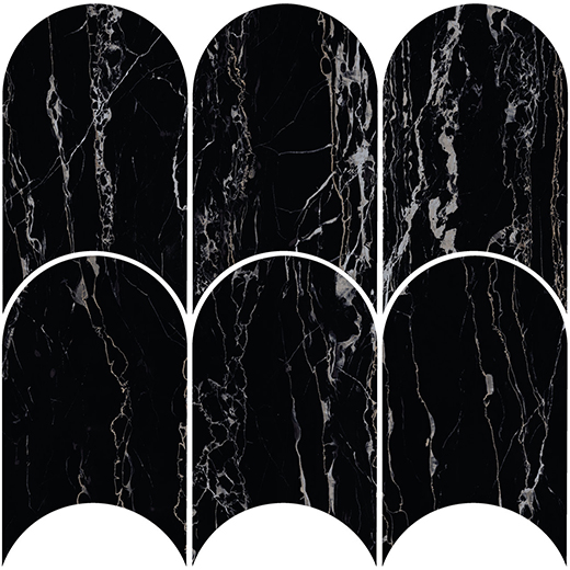 Aosta Regalia Nero Polished Arch Mosaic | Color Body Porcelain | Floor/Wall Mosaic