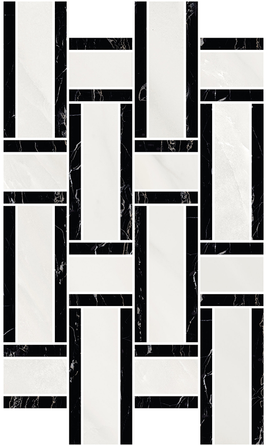 Aosta Regalia Nero Polished Long Basketweave Mosaic | Color Body Porcelain | Floor/Wall Mosaic