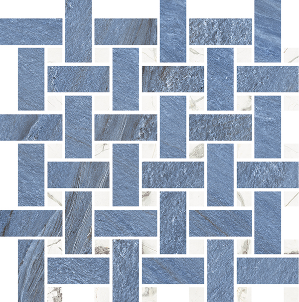 Ardelle Azul Bahia Polished 12"X12" Basketweave | Color Body Porcelain | Floor/Wall Mosaic