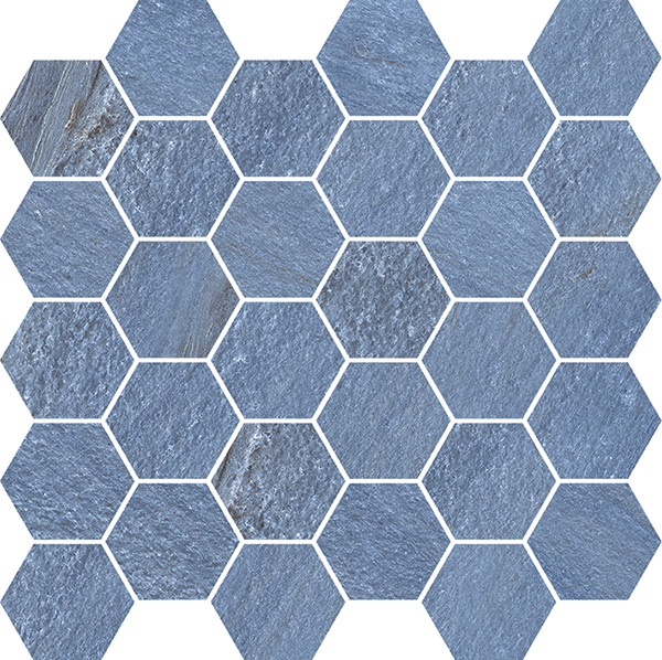 Ardelle Azul Bahia Polished 2" Hexagon  (12x12 Sheet) | Color Body Porcelain | Floor/Wall Mosaic
