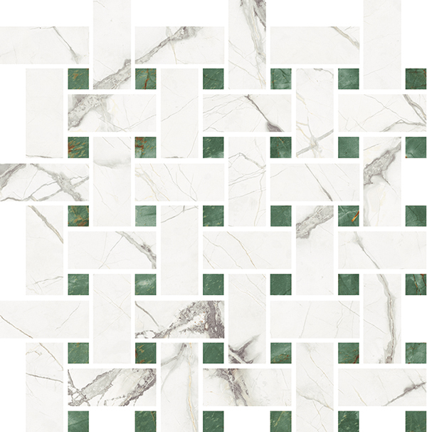 Ardelle Bianco Luce Polished 12"X12" Basketweave | Color Body Porcelain | Floor/Wall Mosaic