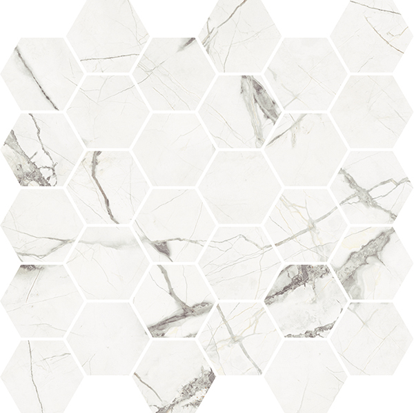 Ardelle Bianco Luce Polished 2" Hexagon  (12x12 Sheet) | Color Body Porcelain | Floor/Wall Mosaic