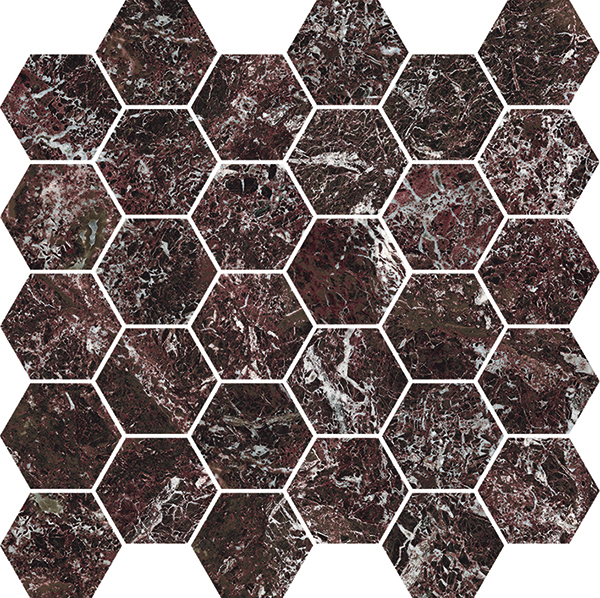 Ardelle Rosso Levanto Polished 2" Hexagon  (12x12 Sheet) | Color Body Porcelain | Floor/Wall Mosaic