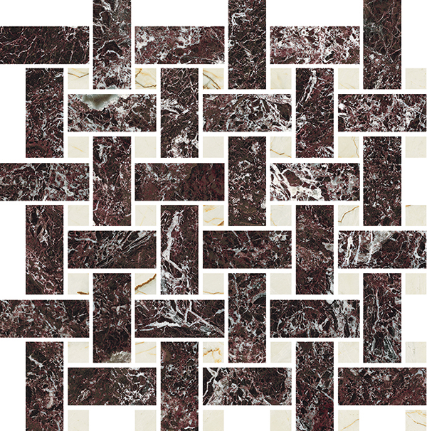 Ardelle Rosso Levanto Polished 12"X12" Basketweave | Color Body Porcelain | Floor/Wall Mosaic