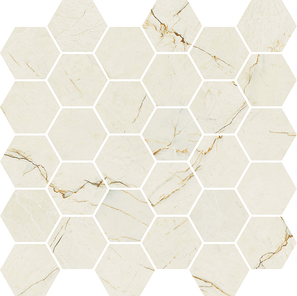 Ardelle Venato Caramel Polished 2" Hexagon  (12x12 Sheet) | Color Body Porcelain | Floor/Wall Mosaic