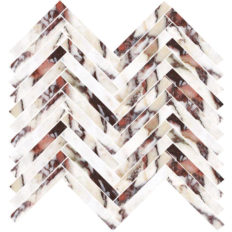 Armanti Calacatta Viola Polished 5/8"x4" Herringbone Mosaic | Glazed Porcelain | Floor/Wall Mosaic