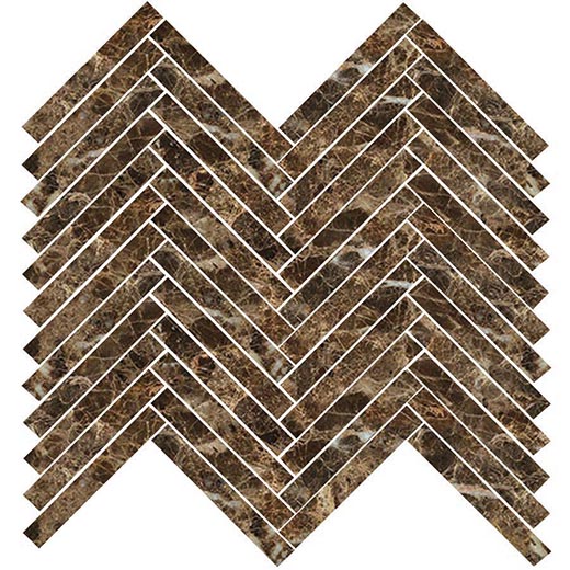 Armanti Emperador Polished 5/8"x4" Herringbone Mosaic | Glazed Porcelain | Floor/Wall Mosaic