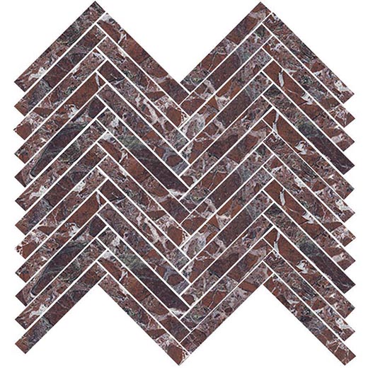 Armanti Rosso Levanto Polished 5/8"x4" Herringbone Mosaic | Glazed Porcelain | Floor/Wall Mosaic