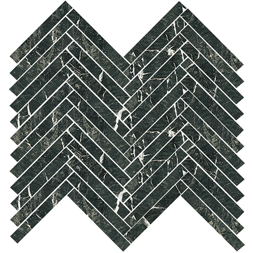 Armanti Verde Alpi Polished 5/8"x4" Herringbone Mosaic | Glazed Porcelain | Floor/Wall Mosaic