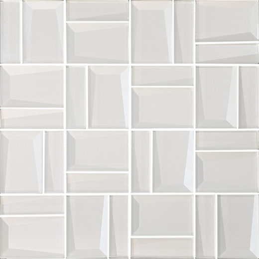 Bevel Glass White Glossy 12"x12" Multi Shape Mosaic Sheet | Glass | Wall Mosaic